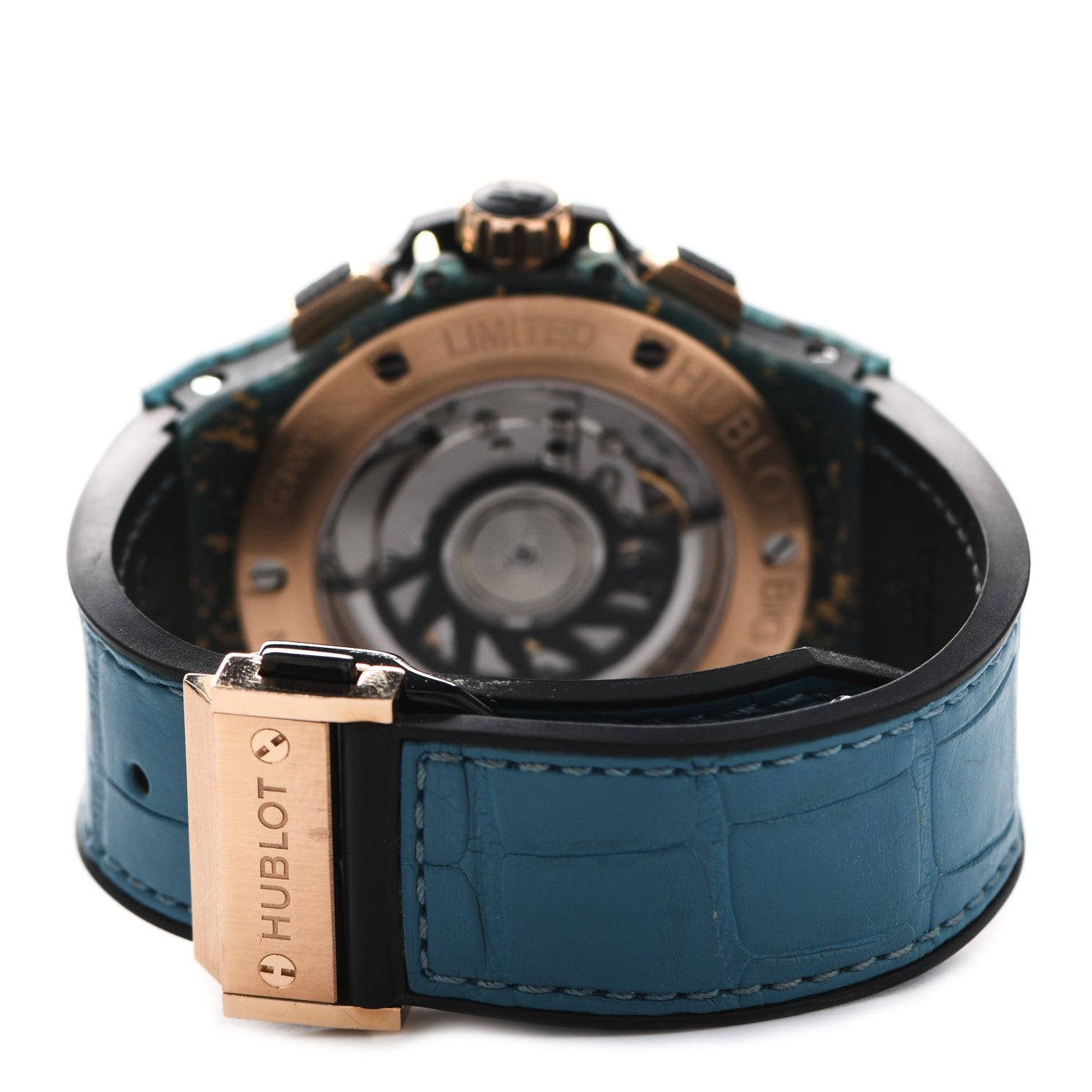 Hublot 18K Rose Gold Alligator Topaz 41mm Big Bang Automatic Watch Blue Linen 341.XL.1280.LR.1207 3 of 5