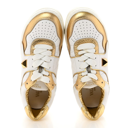 Valentino Garavani Calfskin Roman Stud Sneakers 37.5 White Gold 2 of 9