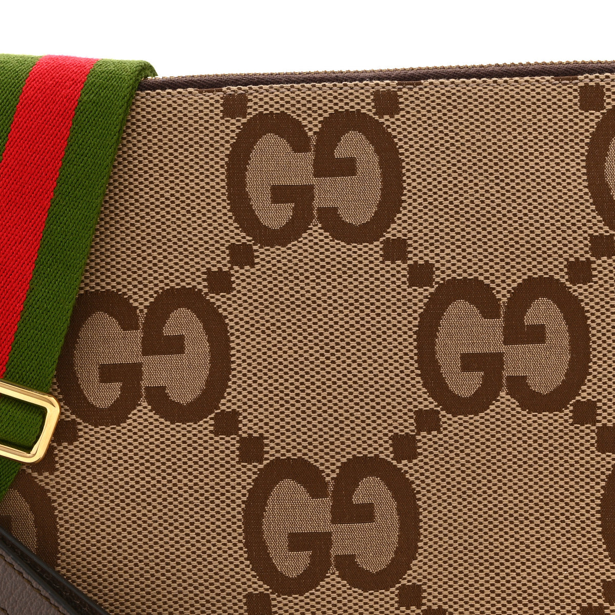 Gucci Monogram Jumbo GG Textured Dollar Calfskin Web Wristlet Messenger Bag Camel Ebony New Acero 9 of 11