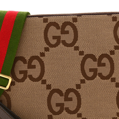 Gucci Monogram Jumbo GG Textured Dollar Calfskin Web Wristlet Messenger Bag Camel Ebony New Acero 9 of 11