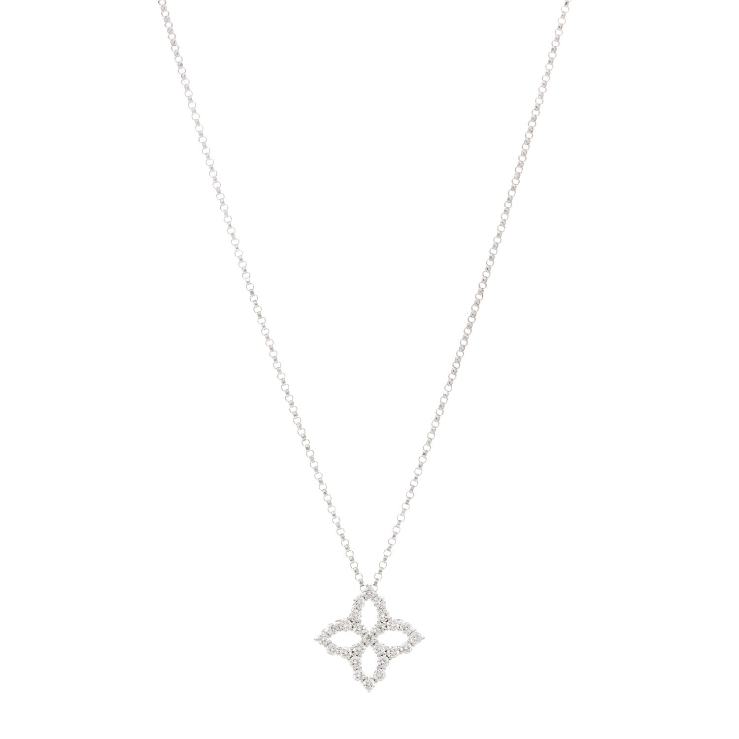 Roberto Coin 18K White Gold Diamond Medium Princess Open Flower Pendant Necklace 1 of 4