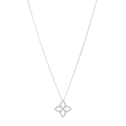 Roberto Coin 18K White Gold Diamond Medium Princess Open Flower Pendant Necklace 1 of 4