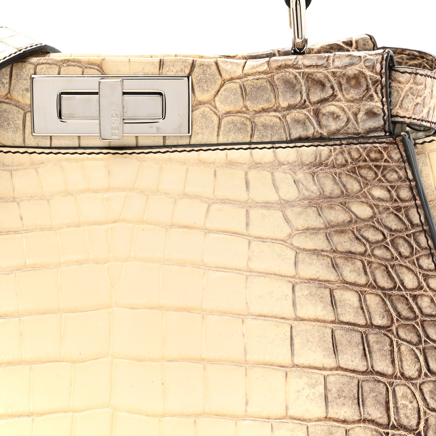 Shiny Crocodile Shiny Nappa Medium Peekaboo Iconic Satchel White Grey