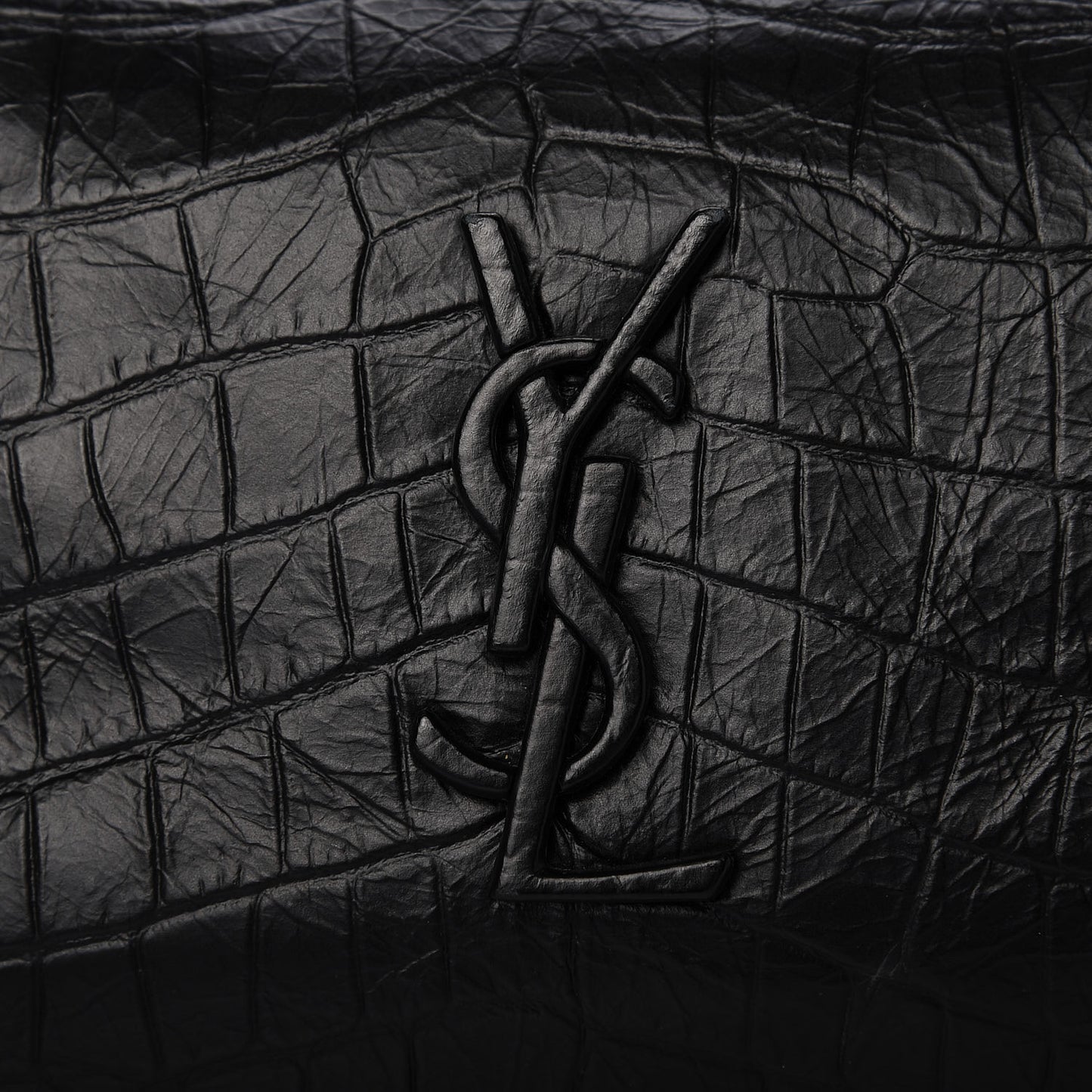 Calfskin Crocodile Embossed Monogram Medium Niki Shopping Bag Black