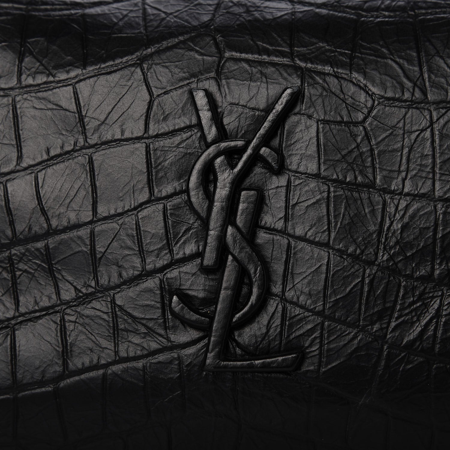 Saint Laurent Calfskin Crocodile Embossed Monogram Medium Niki Shopping Bag Black 8 of 10