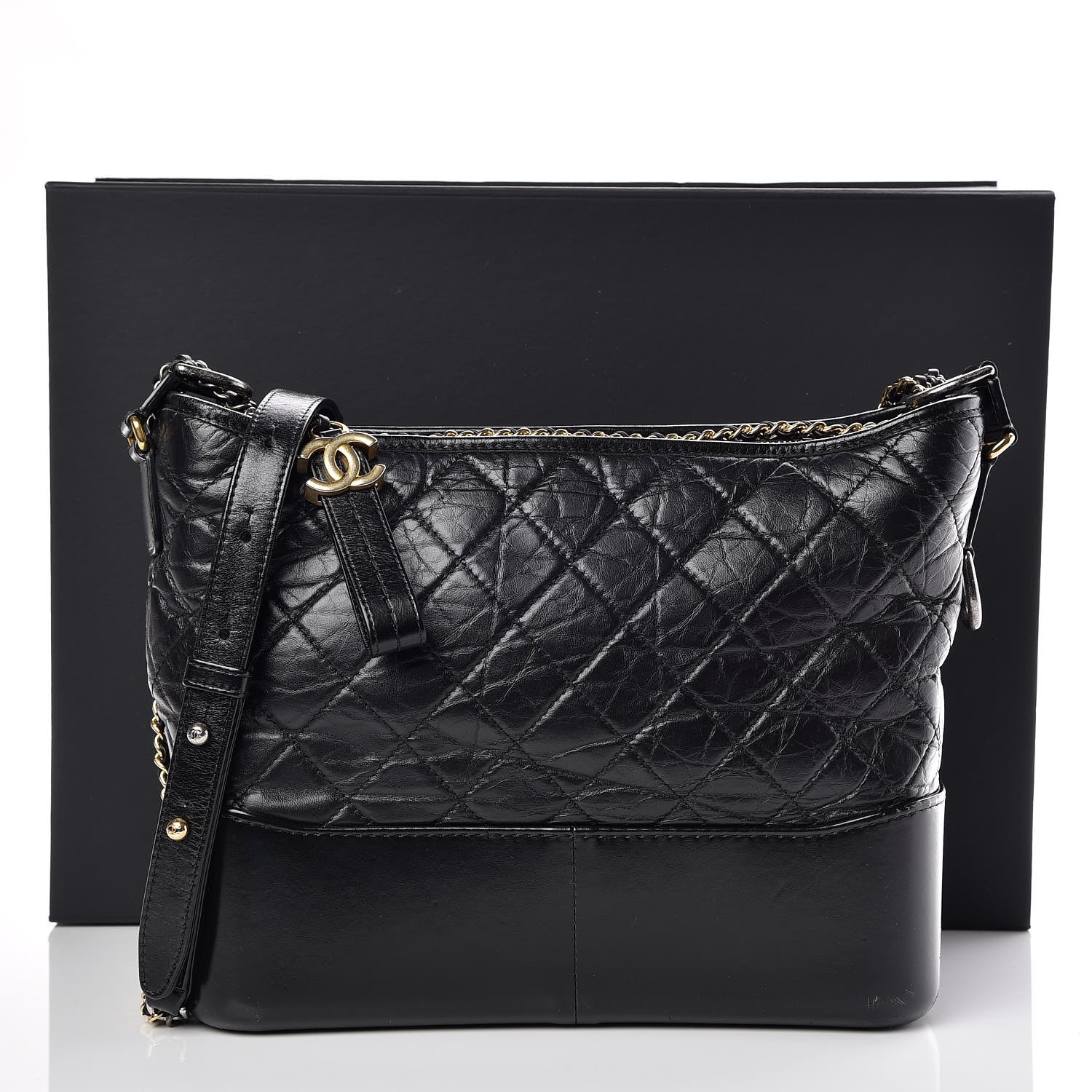 Chanel Aged Calfskin Quilted Medium Gabrielle Hobo Black 14 of 14