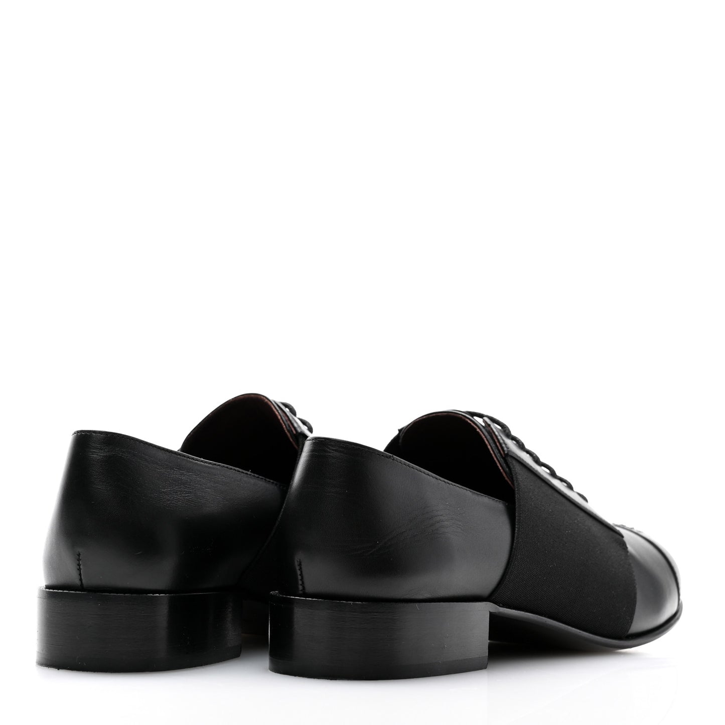 Calfskin Elastic Lace Up Cap Toe CC Loafers 38.5 Black