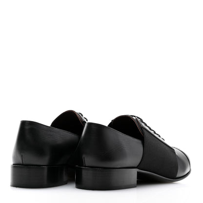 Chanel Calfskin Elastic Lace Up Cap Toe CC Loafers 38.5 Black 4 of 11