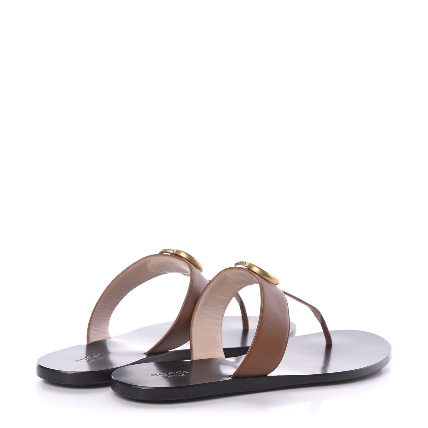 Calfskin GG Marmont Thong Sandals 40.5 Cognac