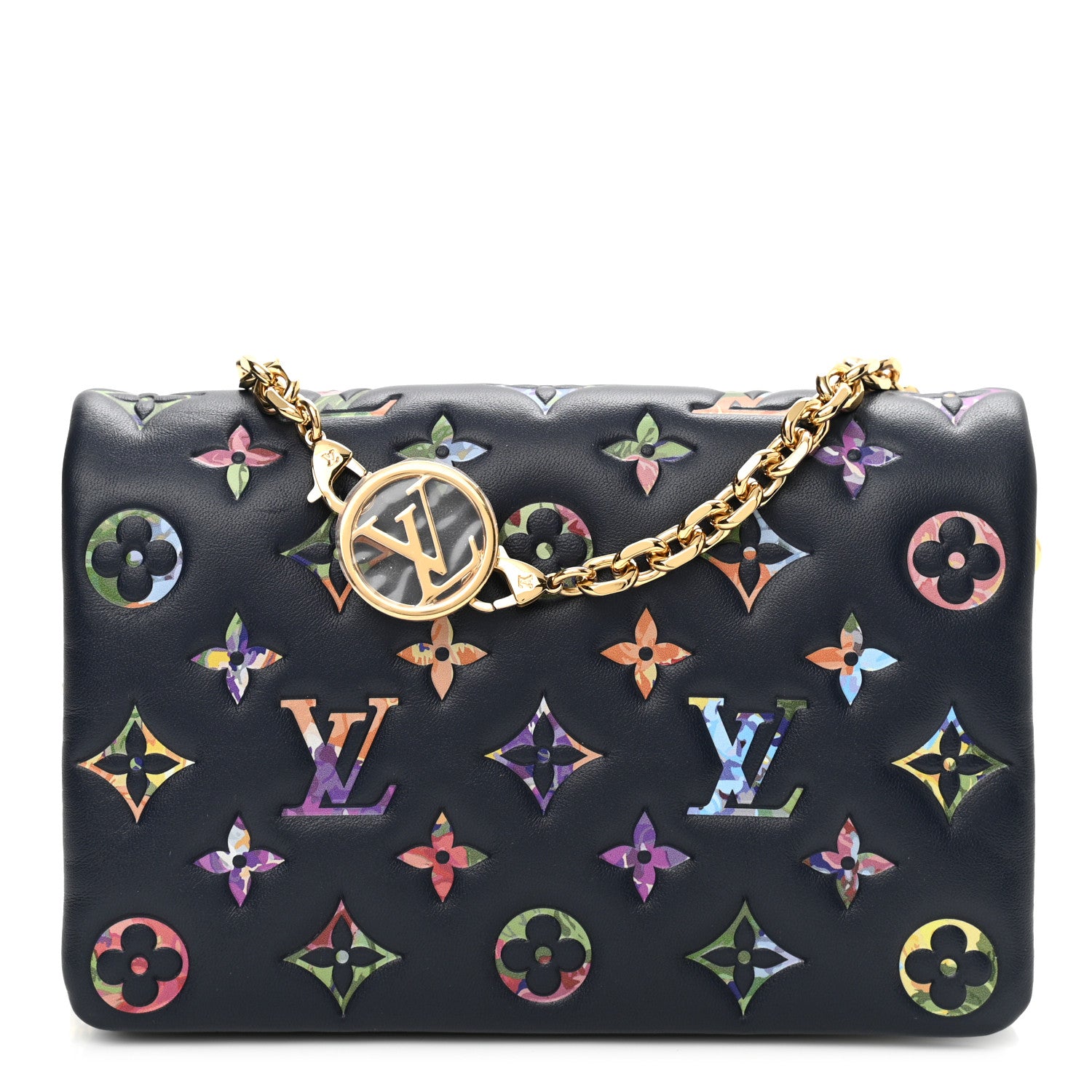 Louis Vuitton Lambskin Embossed Monogram LV Garden Pochette Coussin Navy 1 of 9