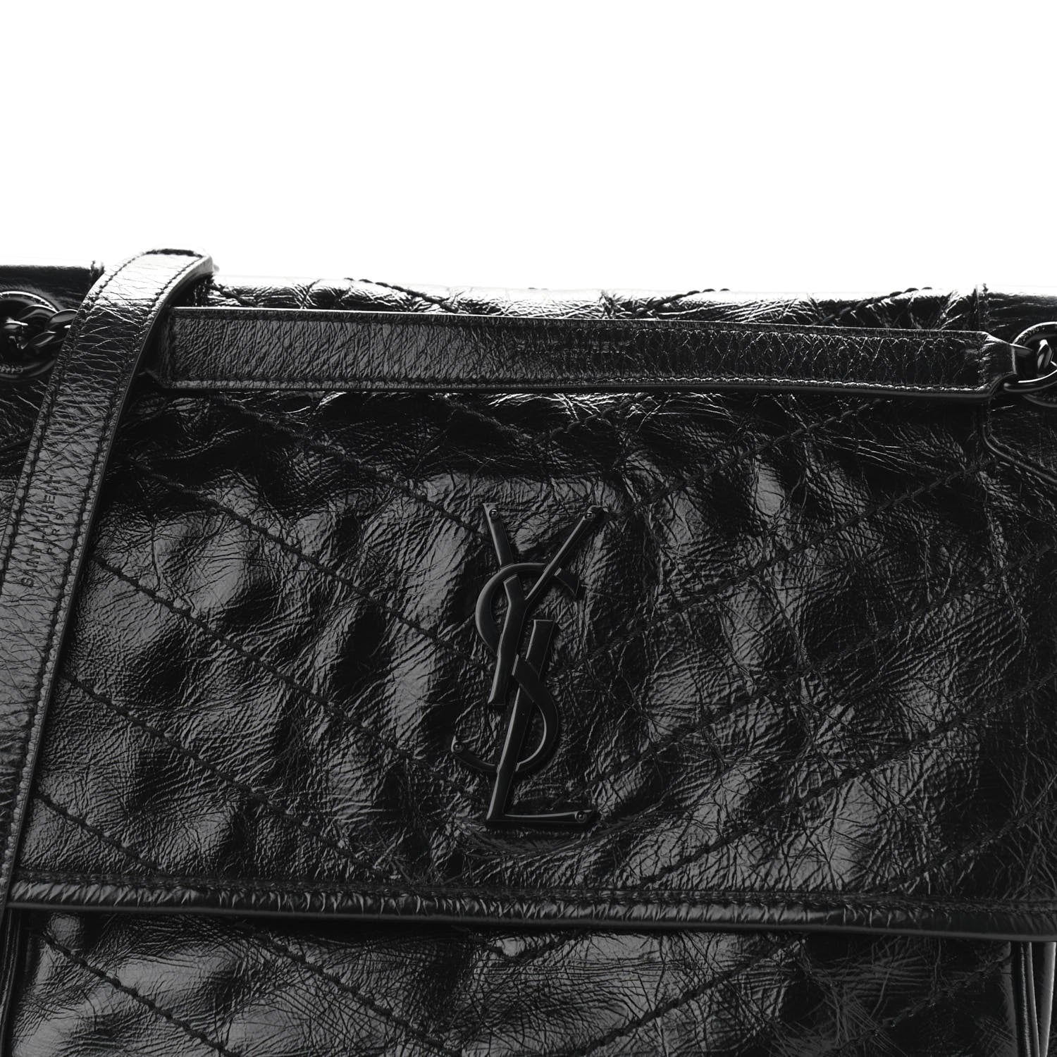 Saint Laurent Crinkled Calfskin Matelasse Monogram Medium Niki Chain Satchel Black 8 of 10