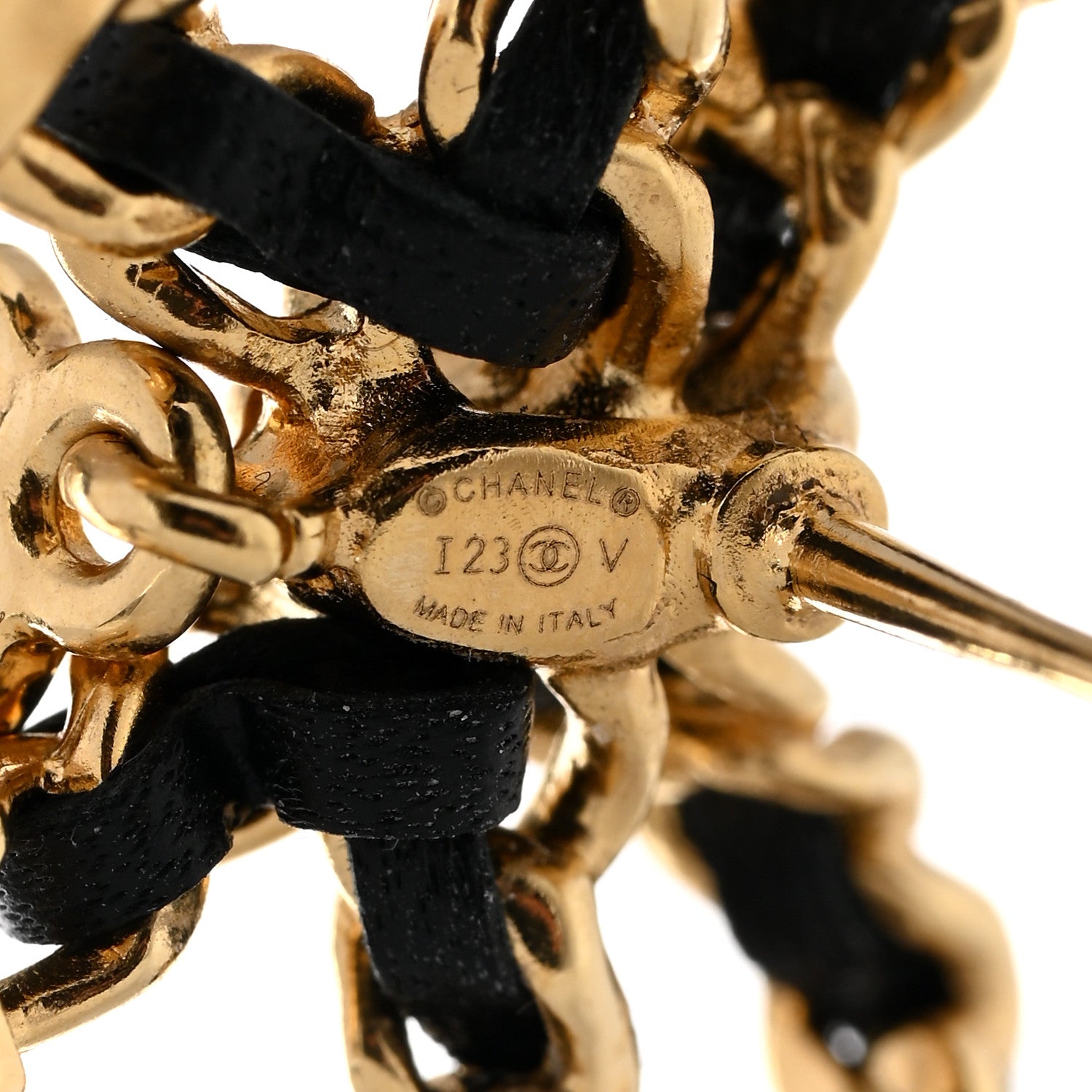Chanel Lambskin Chain Bow Stud Earrings Black Gold 4 of 5