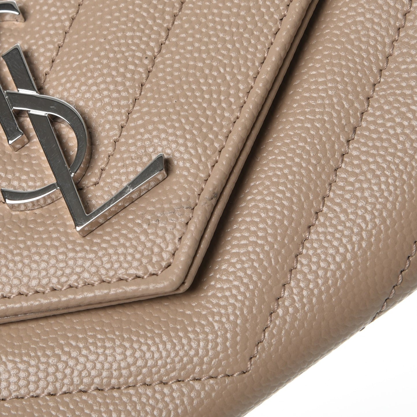 Grain De Poudre Matelasse Chevron Small Monogram Envelope Wallet Dark Beige