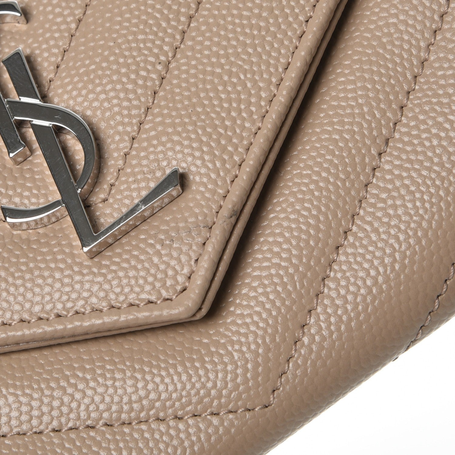 Saint Laurent Grain De Poudre Matelasse Chevron Small Monogram Envelope Wallet Dark Beige 8 of 9