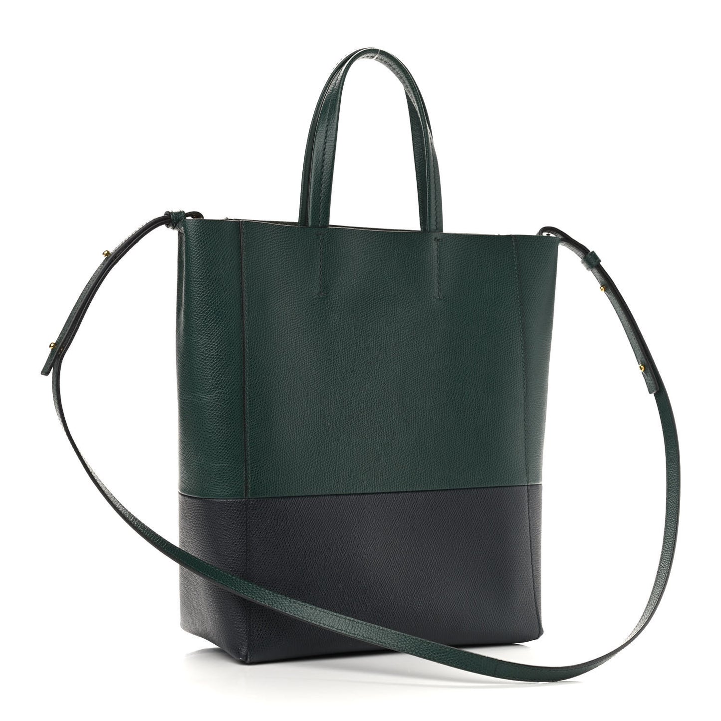 Grained Calfskin Small Vertical Bi-Cabas Dark Green Black