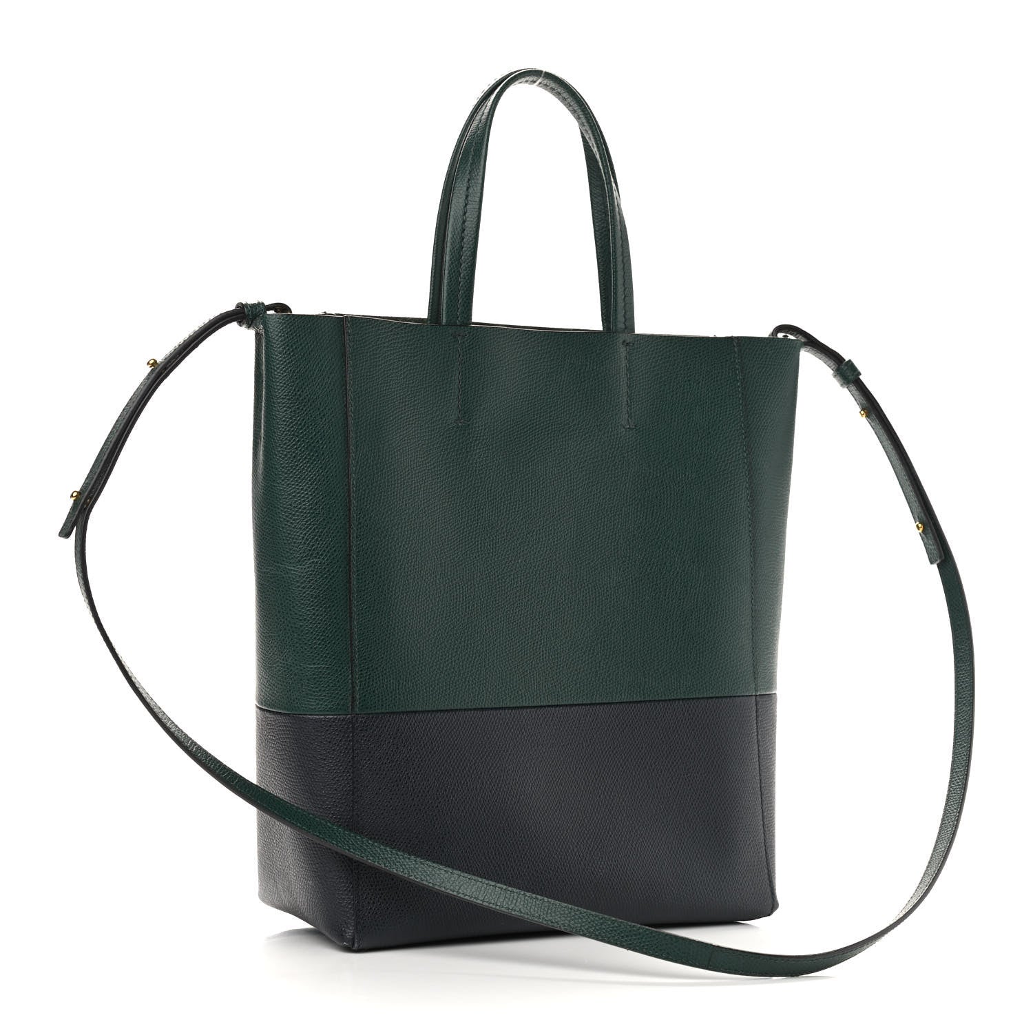 Celine Grained Calfskin Small Vertical Bi-Cabas Dark Green Black 3 of 11