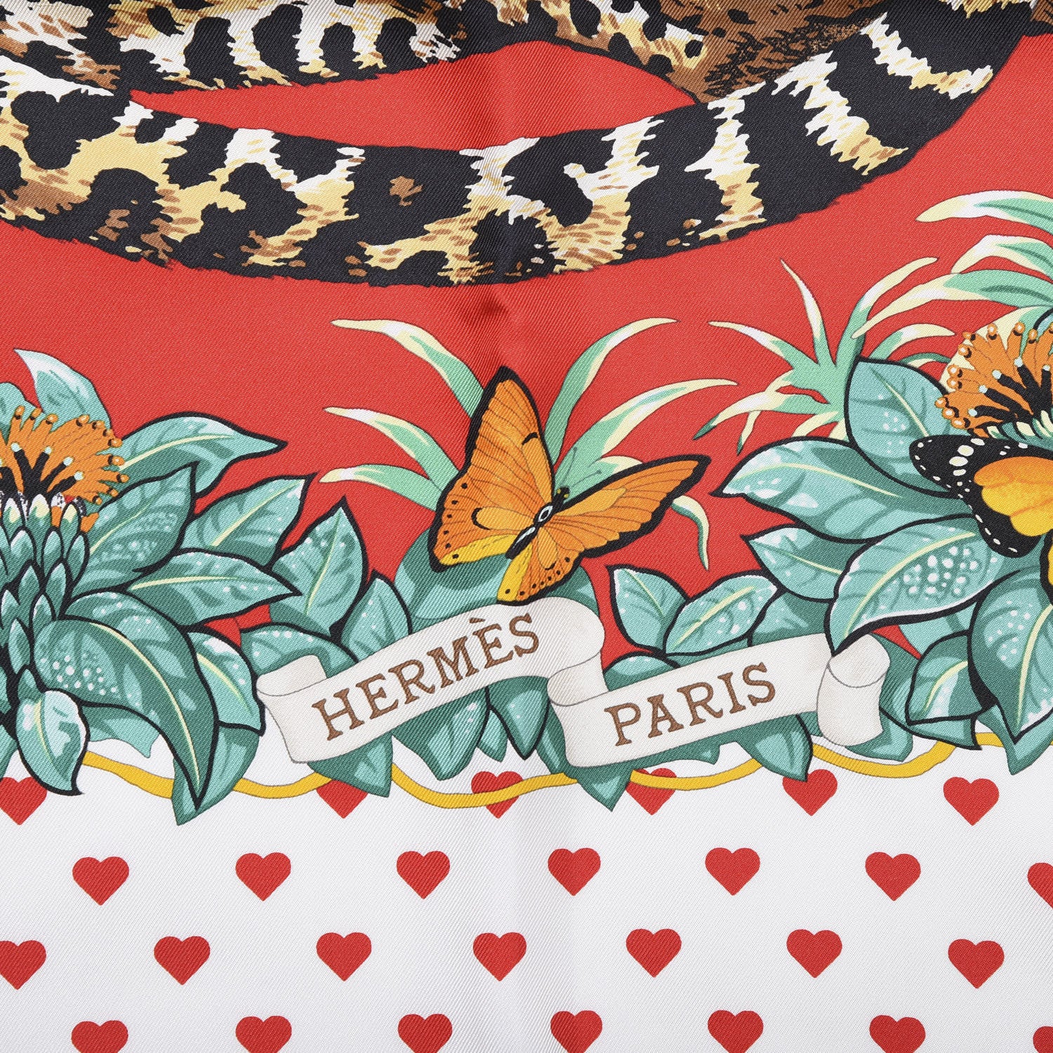 Hermes Silk Jungle Love Scarf 90 White Rouge Vert 4 of 7
