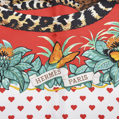 Hermes Silk Jungle Love Scarf 90 White Rouge Vert 4 of 7