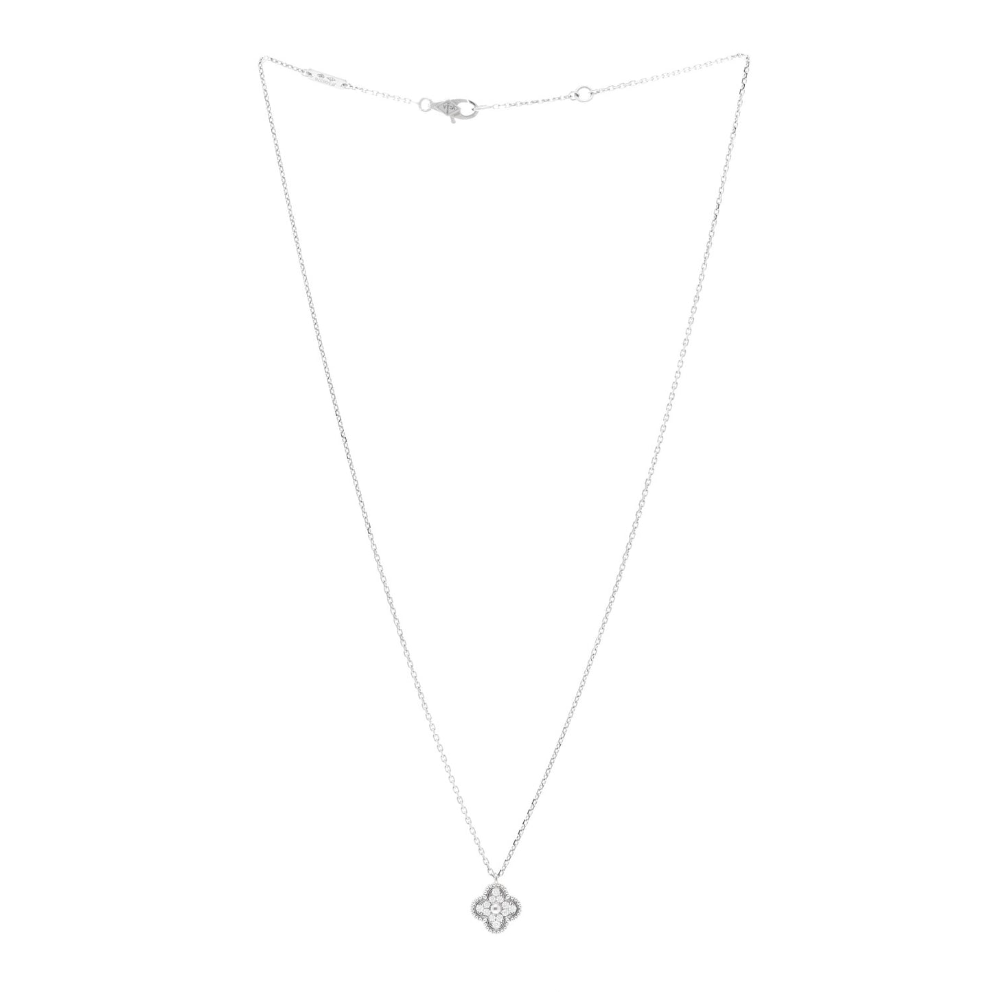 18K White Gold Diamond Sweet Alhambra Pendant Necklace