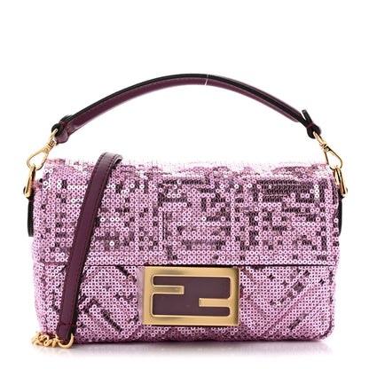 Fendi Ricamo Sequin Paillettes Vitello Grace FF Mini Baguette Rosa 1 of 11