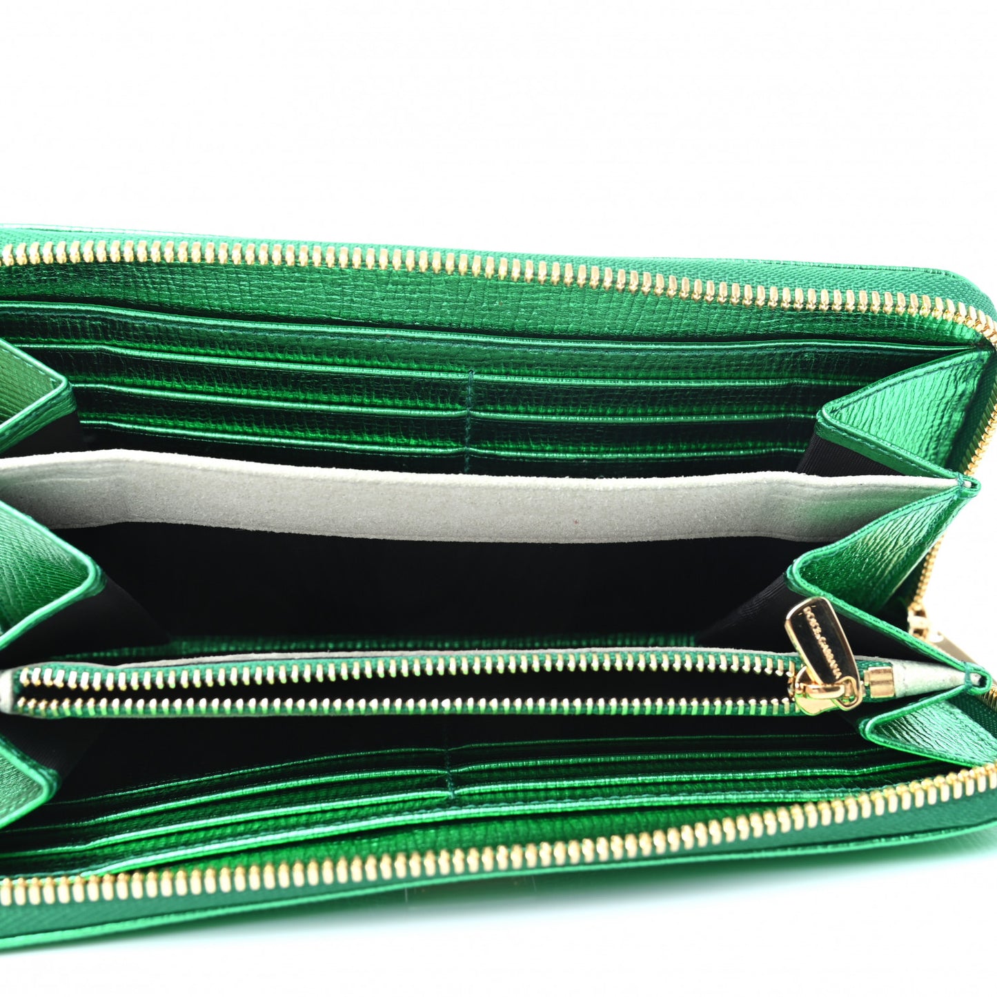 Metallic Dauphine Zip Around Wallet Green