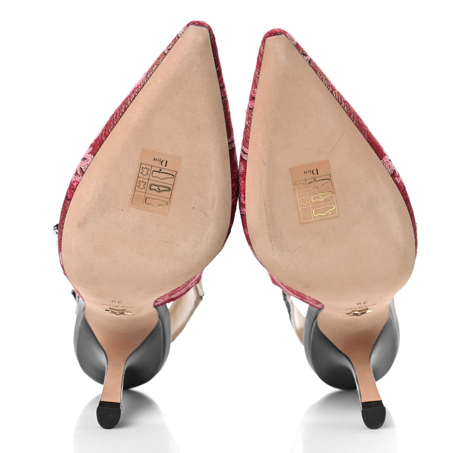 Brocade Lurex Ribbon Embroidered J'Adior Slingback 100mm Pumps 39.5 Cherry