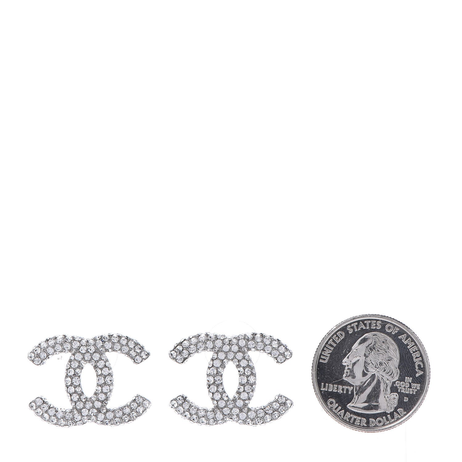 Chanel Crystal Large CC Earrings Silver 3 of 10
