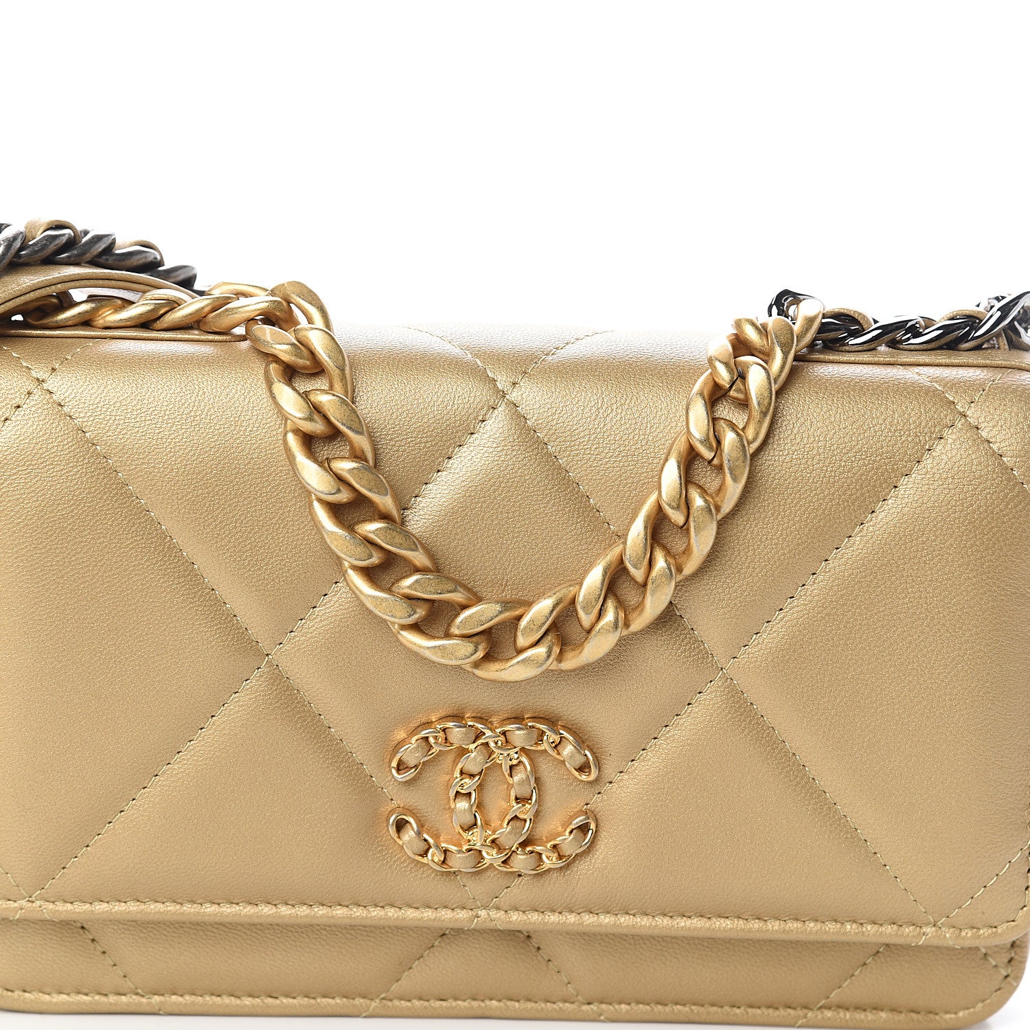 Chanel Metallic Goatskin Quilted 19 Wallet On Chain WOC Gold 8 of 10