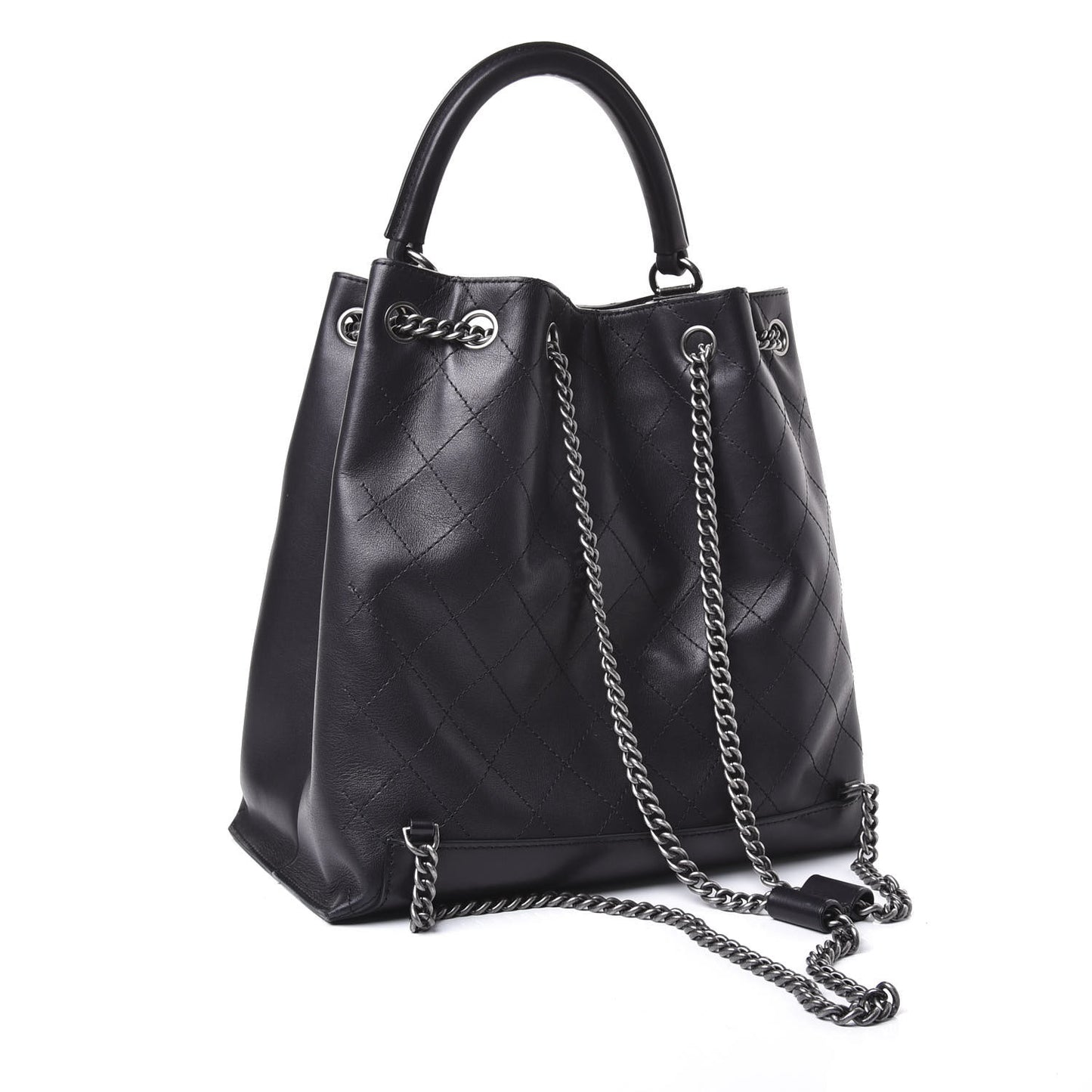Calfskin Stitched Large Urban Luxury Drawstring Backpack Black
