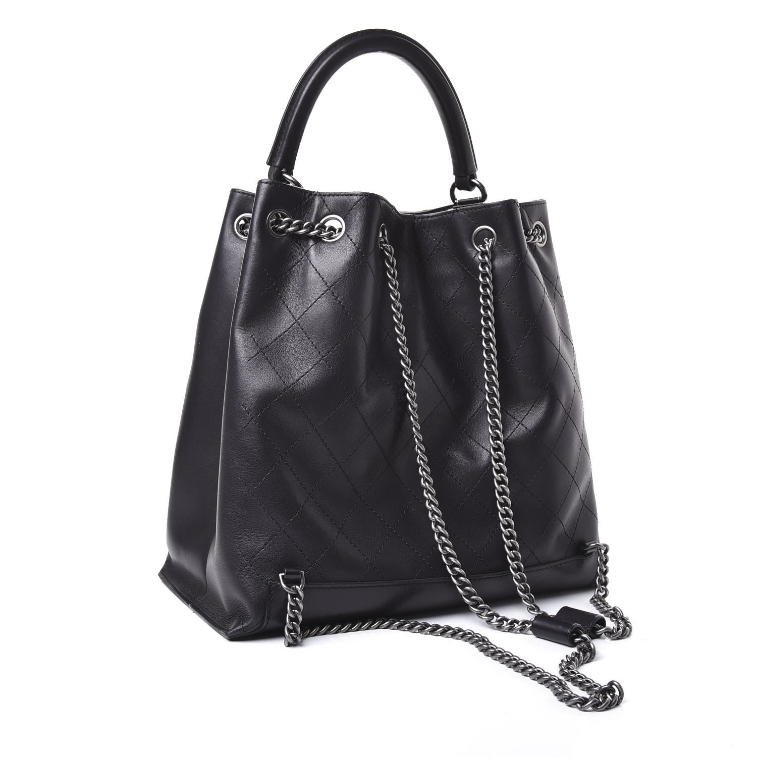 Chanel Calfskin Stitched Large Urban Luxury Drawstring Backpack Black 2 of 10