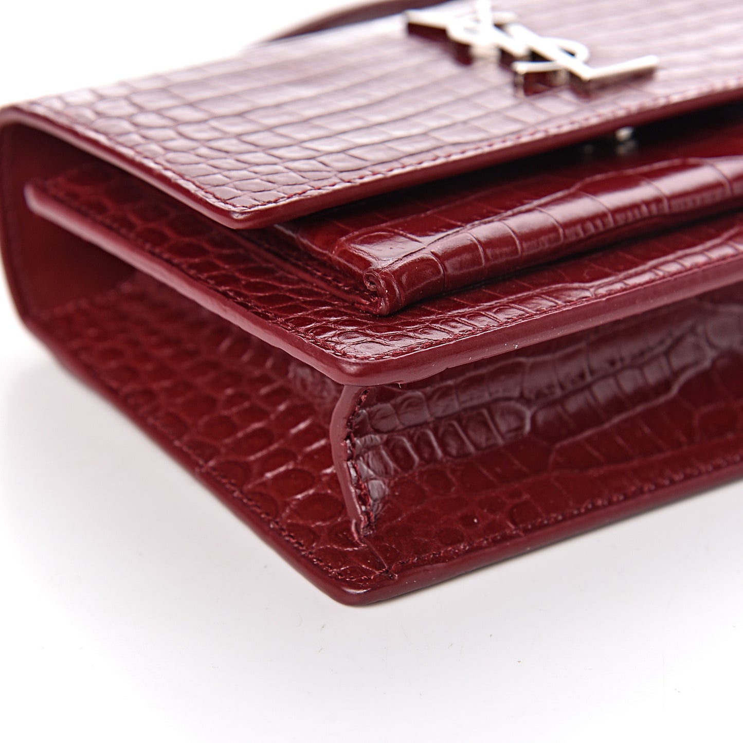 Calfskin Crocodile Embossed Monogram Sunset Chain Wallet Palissandre