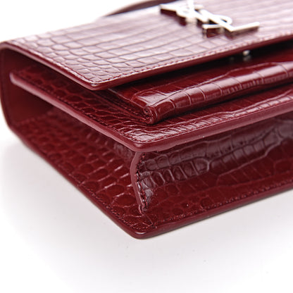 Saint Laurent Calfskin Crocodile Embossed Monogram Sunset Chain Wallet Palissandre 8 of 12