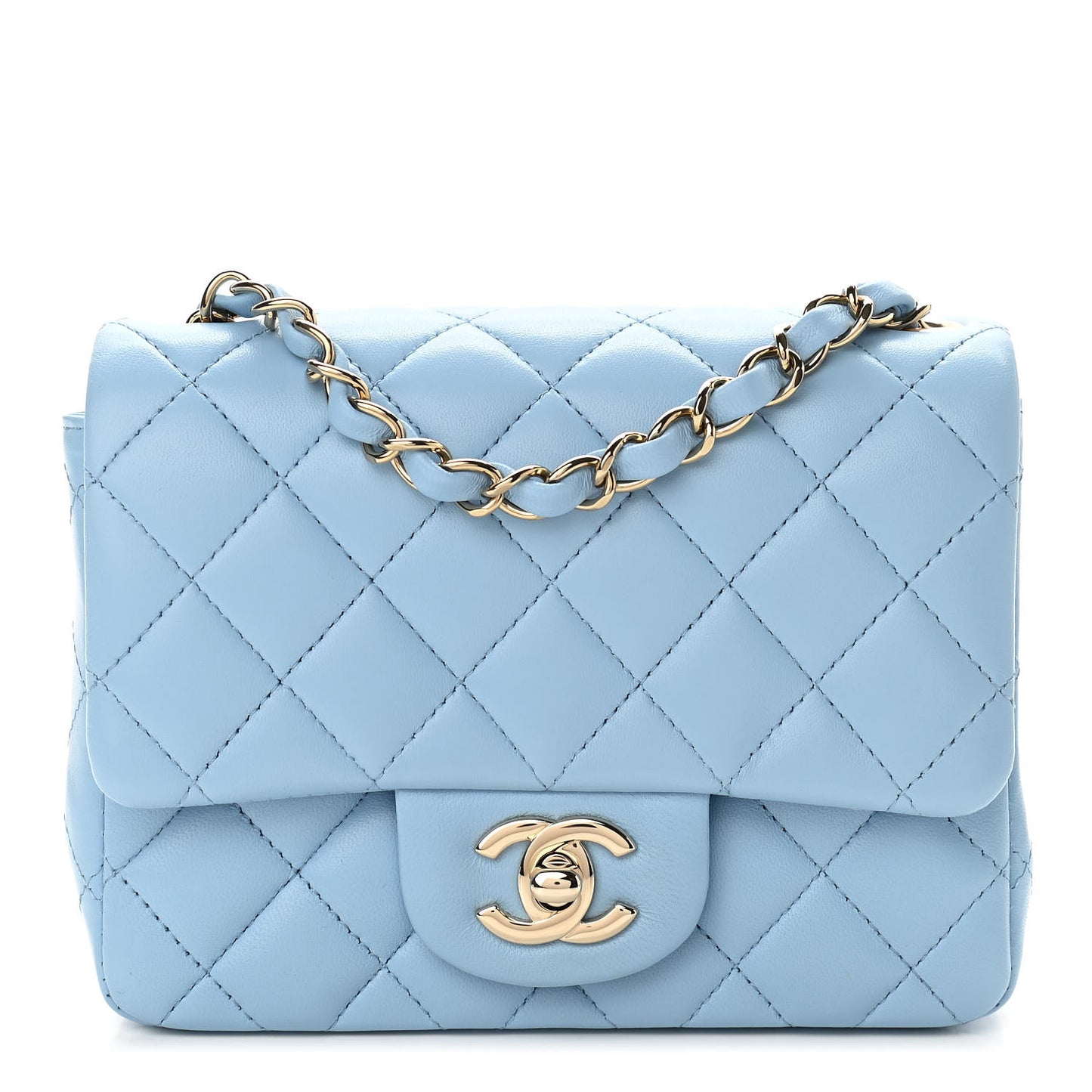 Lambskin Quilted Mini Square Flap Light Blue