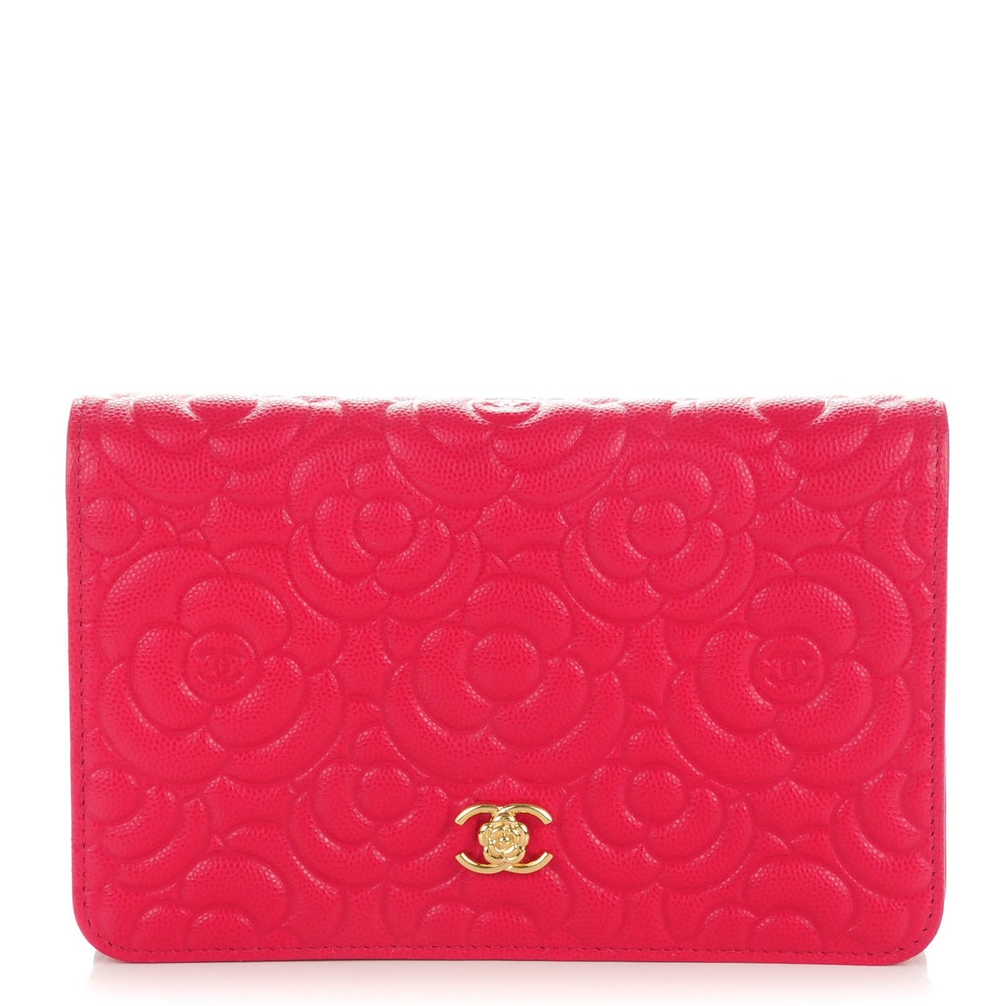 Caviar Camellia Embossed Wallet On Chain WOC Fuschia