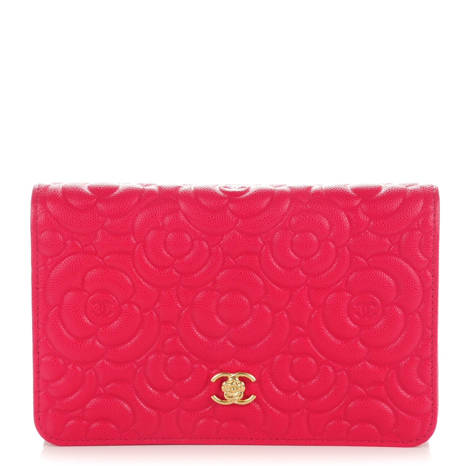 Chanel Caviar Camellia Embossed Wallet On Chain WOC Fuschia 1 of 8