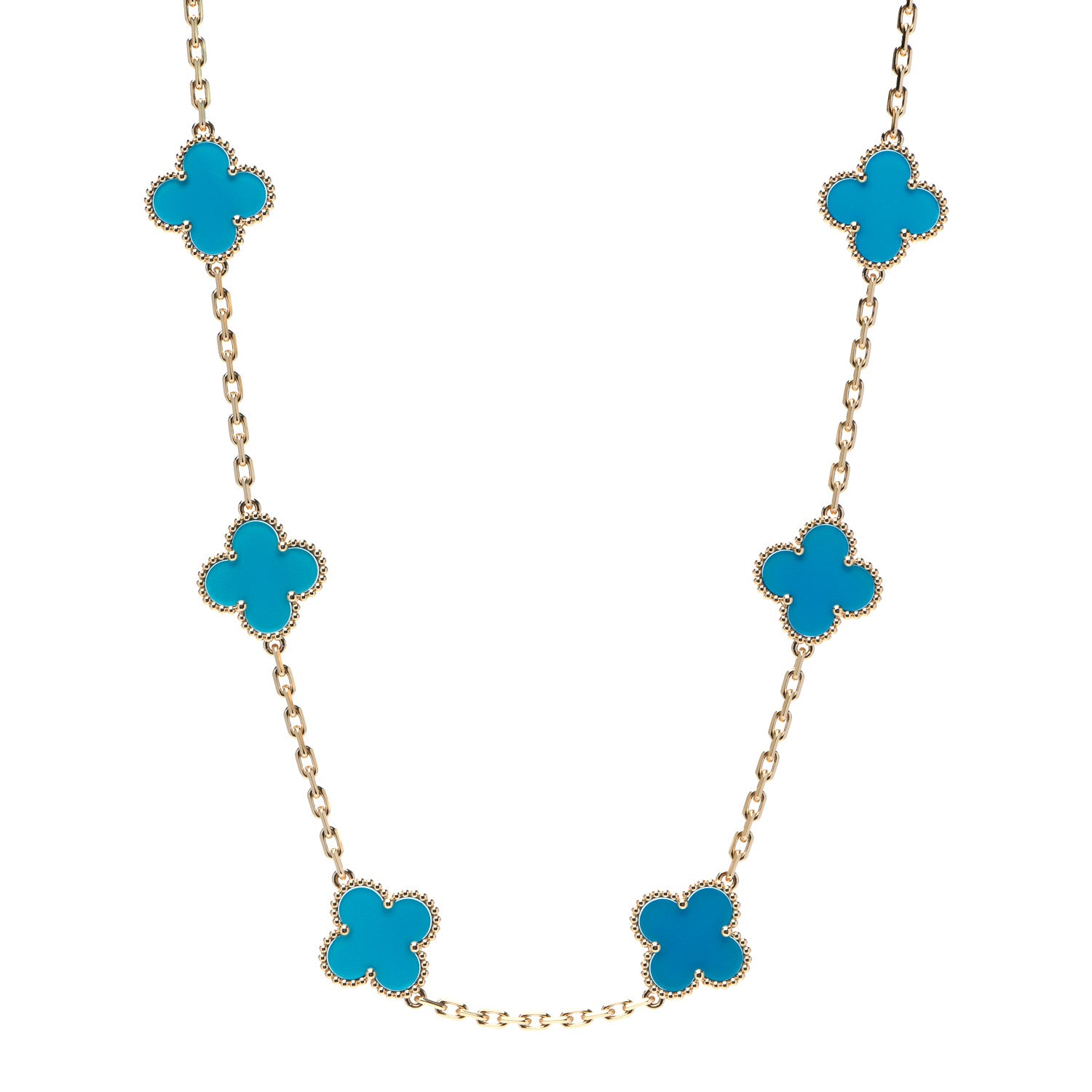 Van Cleef & Arpels 18K Yellow Gold Blue Agate 10 Motifs Vintage Alhambra Necklace 1 of 5