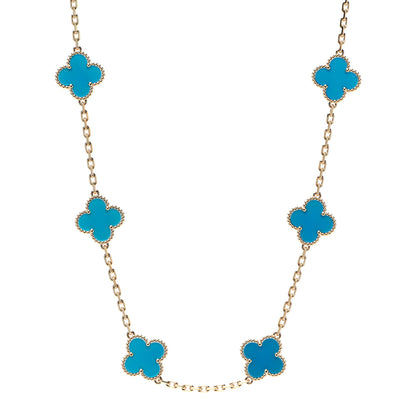 Van Cleef & Arpels 18K Yellow Gold Blue Agate 10 Motifs Vintage Alhambra Necklace 1 of 5