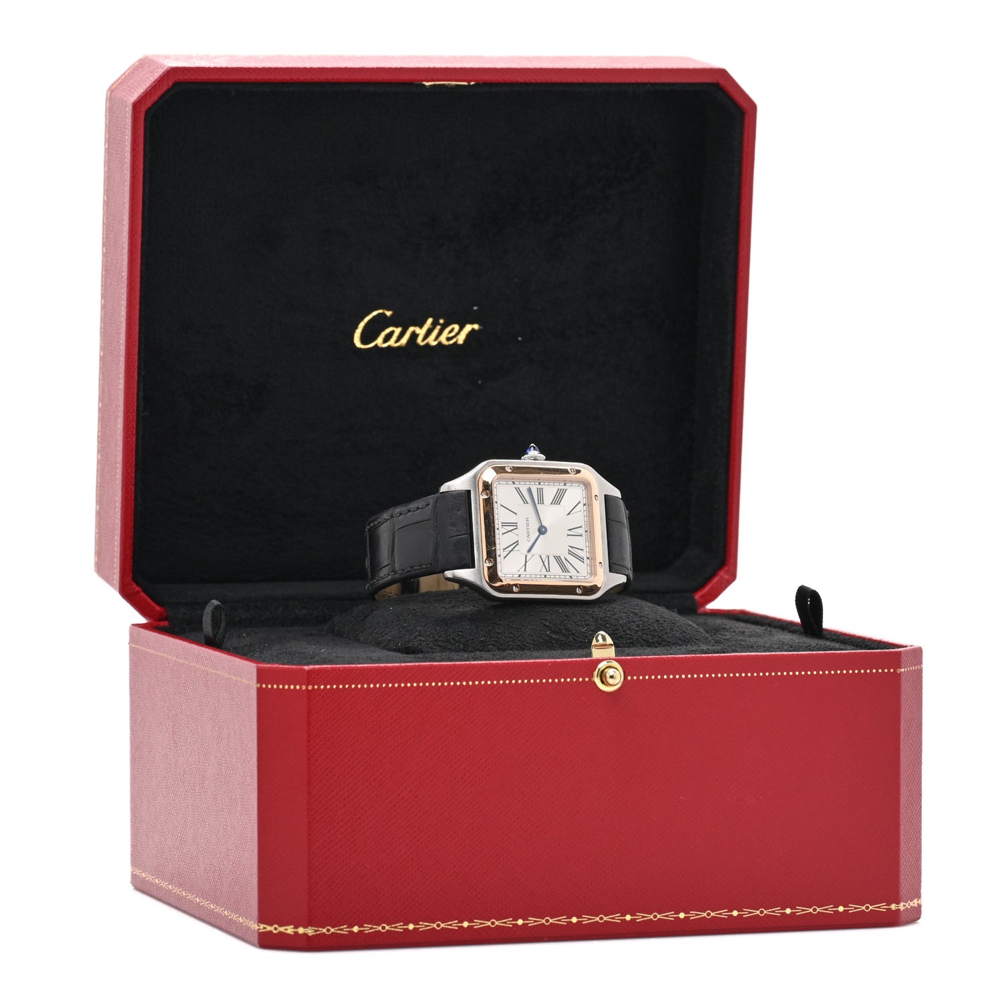 Stainless Steel 18K Pink Gold Alligator 31.4mm Santos Dumont Quartz Watch