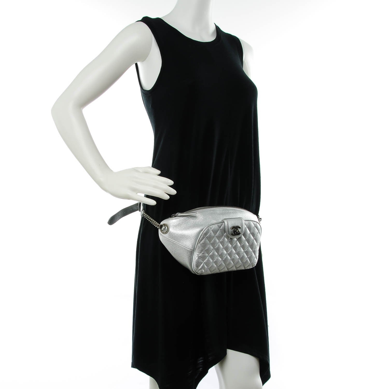 Chanel Metallic Grained Calfskin Quilted Casual Rock Waist Bag Fanny Pack Silver 2 of 7