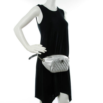Chanel Metallic Grained Calfskin Quilted Casual Rock Waist Bag Fanny Pack Silver 2 of 7