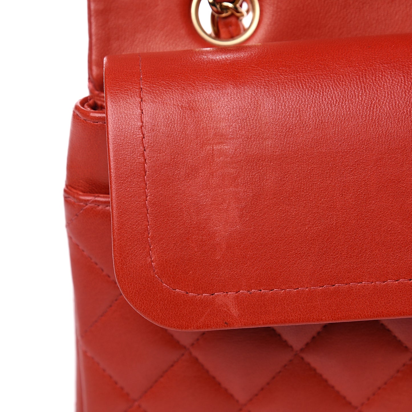 Lambskin Quilted Medium Double Flap Red