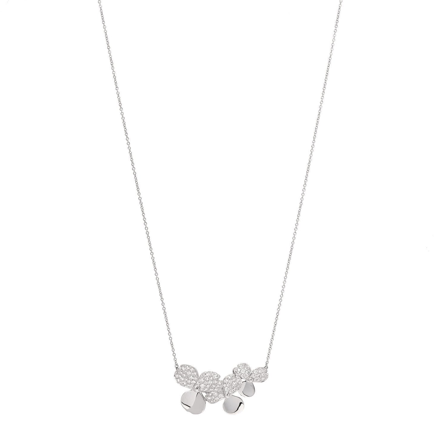 Platinum Diamond Mini Paper Flowers Cluster Pendant Necklace