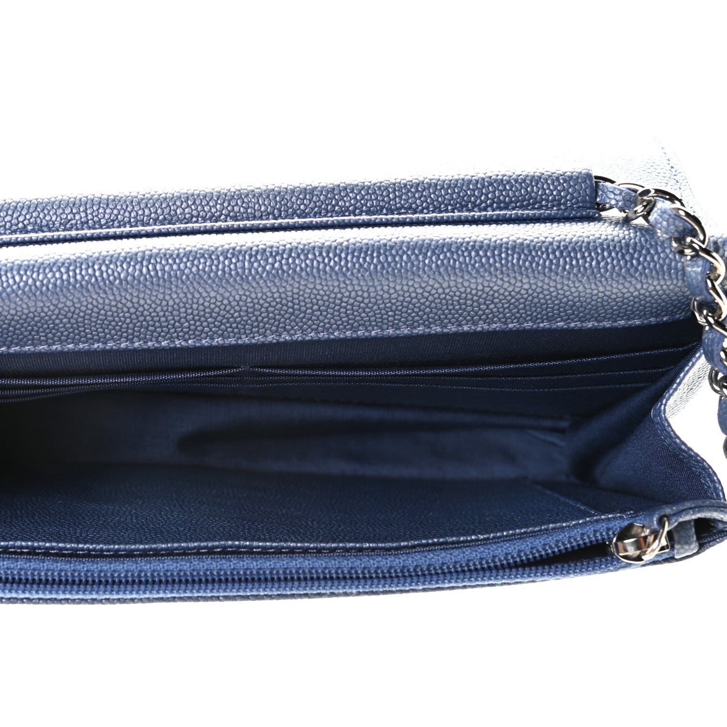 Chanel Metallic Caviar Chevron Quilted Vintage Mademoiselle Wallet On Chain WOC Blue 6 of 6