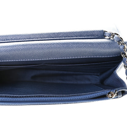 Chanel Metallic Caviar Chevron Quilted Vintage Mademoiselle Wallet On Chain WOC Blue 6 of 6