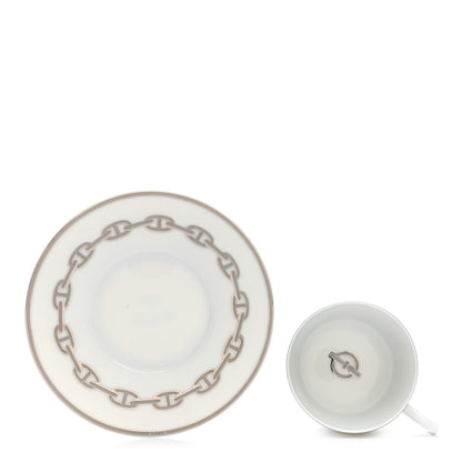 Hermes Porcelain Platinum Chaine d'Ancre Tea Cup and Saucer Set of 2 5 of 12