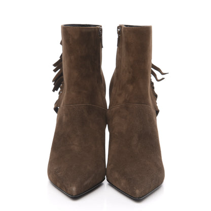 Saint Laurent Suede Paris Fringe Ankle Boots 35.5 Brown 2 of 8