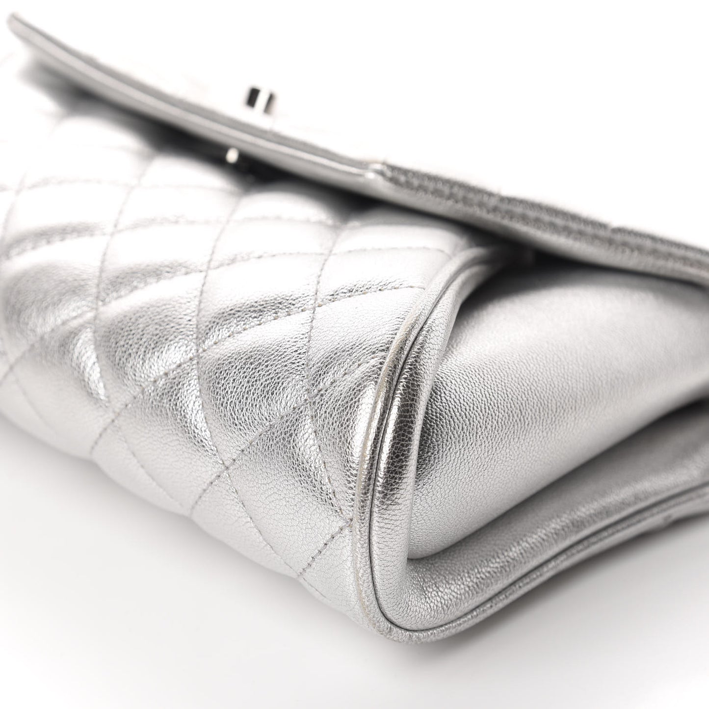 Metallic Calfskin Quilted Fold Up Again Clutch Silver