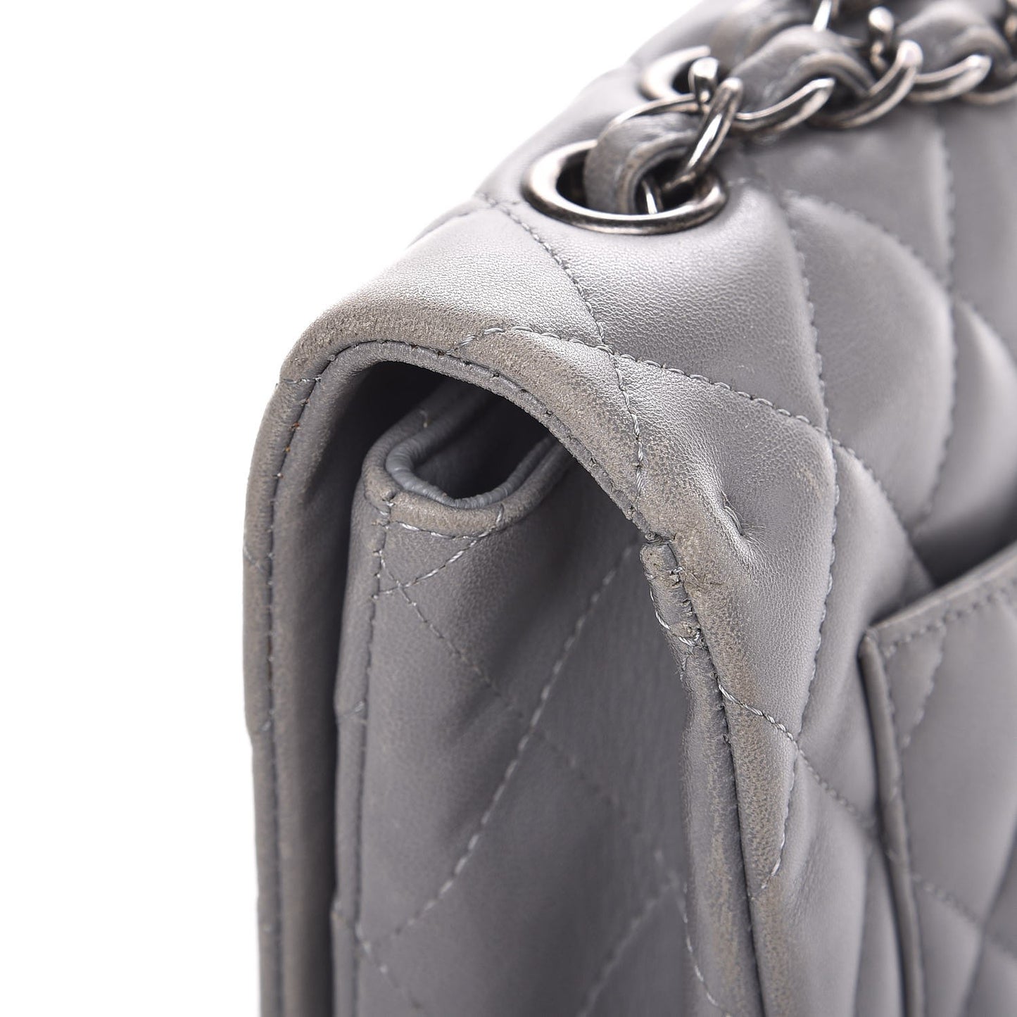 Lambskin Quilted Jumbo Single Flap Grey
