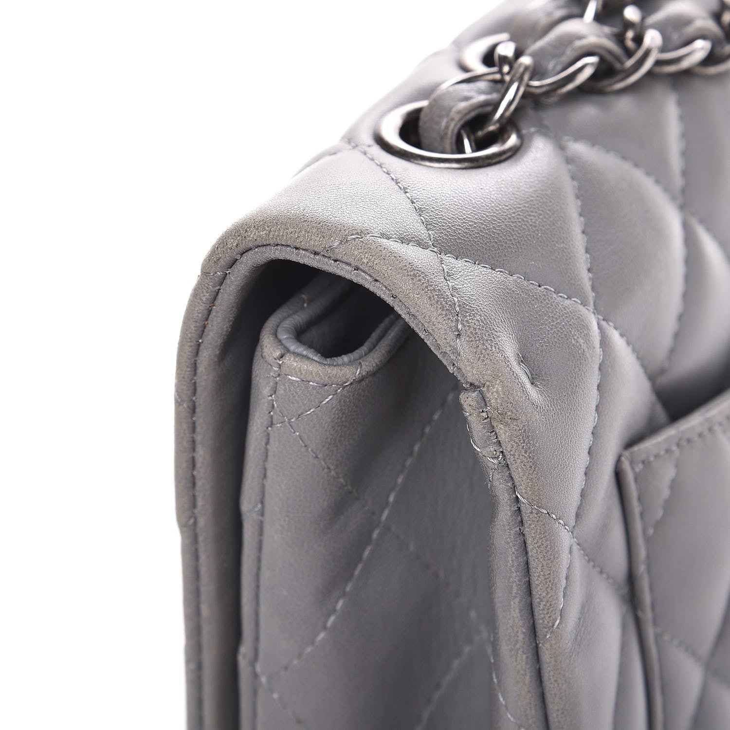 Chanel Lambskin Quilted Jumbo Single Flap Grey 9 of 14