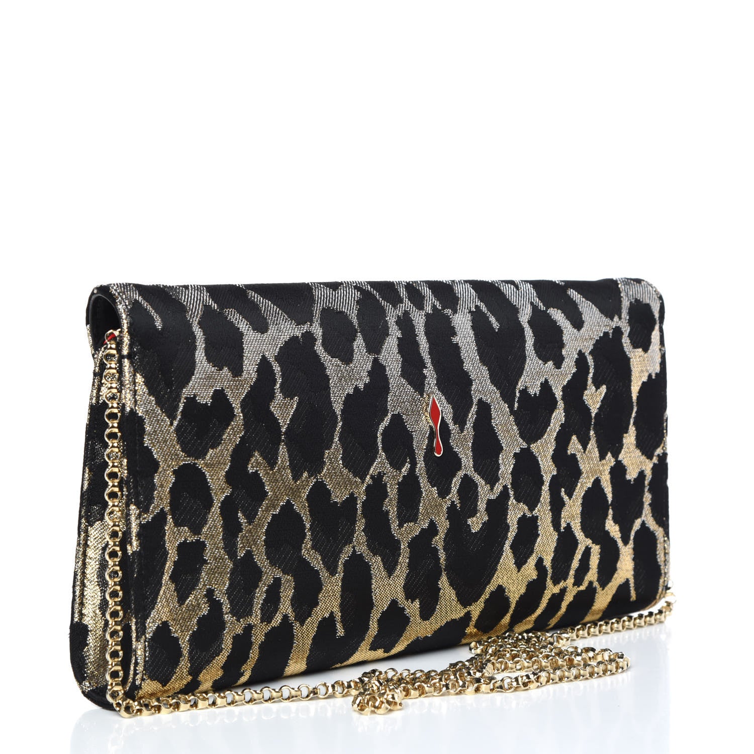 Christian Louboutin Metallic Fabric Leopard Print Vero Dodat Clutch 3 of 8